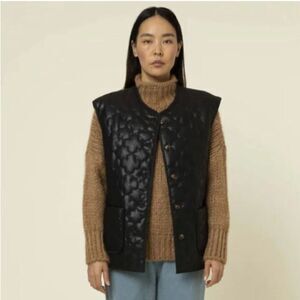 Anthropologie x FRNCH Gisette Faux Leather Sleeveless Quilted  Blazer On…